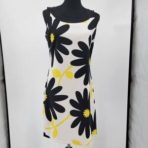 Maggie London White Bold Black/Yellow Floral Back-Cutout Sleeveless Dress 8 EUC